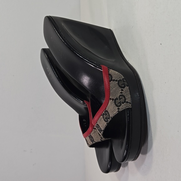 Gucci Vintage GG Logo Monogram Wedge Mules Heels 6½ - Picture 3 of 12